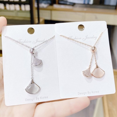 New Pull-out Full Diamond Opal Necklace Fan-Shaped Small Skirt Pendant Titanium Steel Necklace Ornament