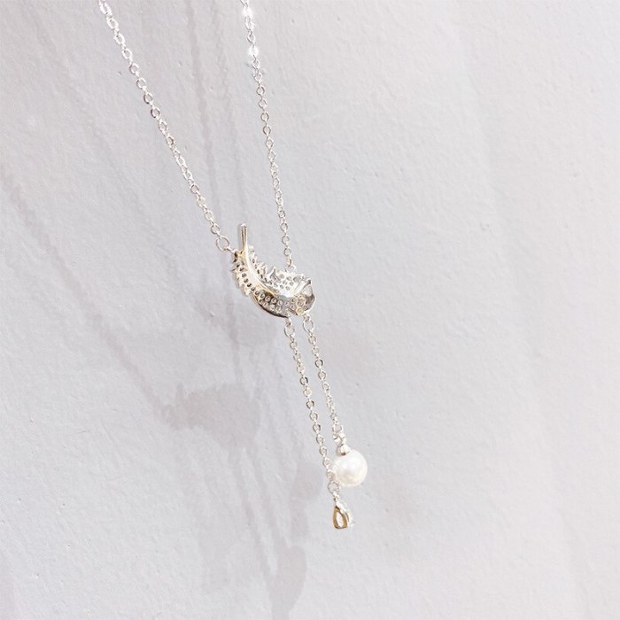 New Leaf Necklace Double Leaf Clavicle Chain Pendant European Ins Style Pearl Necklace Jewelry Female Jewelry Wholesale