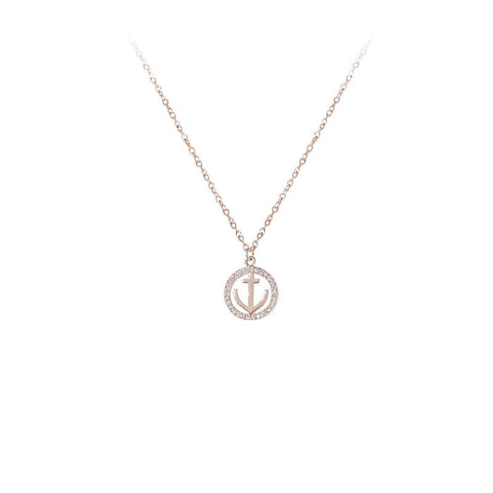 European and American Navy Style Full Diamond Boat Anchor Necklace Women's Clavicle Chain Necklace Jewelry Ornament