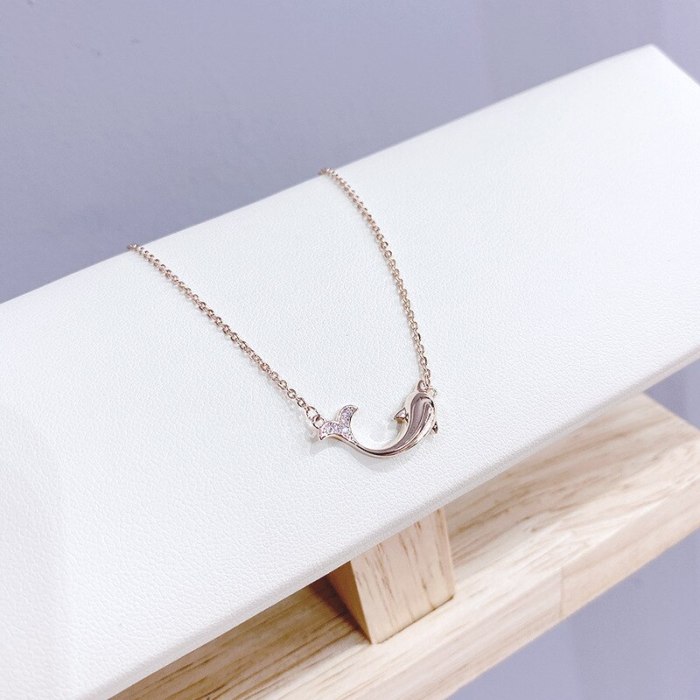 Korean Dolphin Fish Begonia Necklace Women's Fashion Clavicle Chain Necklace Rose Gold Clavicle Necklace Women's Jewelry
