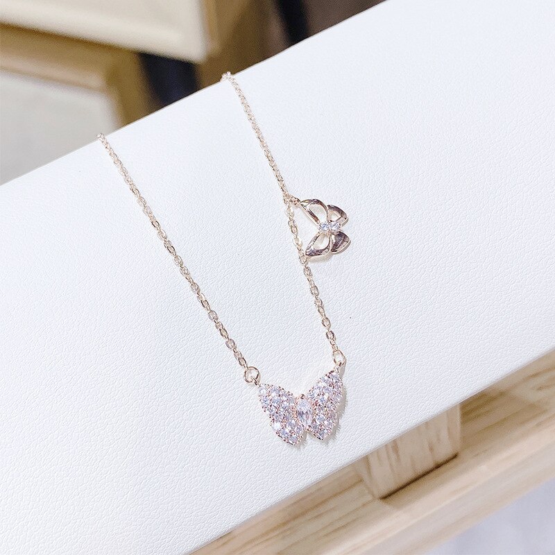 Butterfly Full Diamond Zircon Mori Style Girls' Clavicle Chain Necklace All-Match Necklace Wholesale