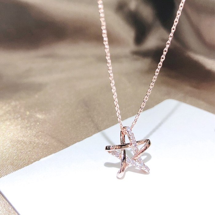 Korean Micro Diamond All-Match Necklace Rose Gold Plated Five-Pointed Star Pendant Fashion XINGX Girl Necklace Clavicle Chain