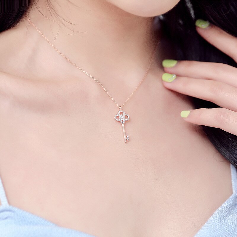 Necklace Korean Style Girl's Micro Inlaid Zircon Necklace Fashion Key Clavicle Chain Female Jewelry