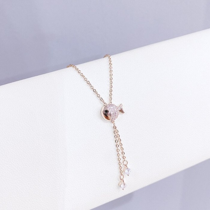 New Fish Necklace Women's Tassel Korean Style Clavicle Chain All-Match Electroplated Real Gold Necklace