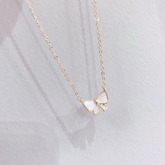 Korean-Style Electroplated Gold Short Necklace Bow Zircon Elegant Women's Clavicle Chain Pendant