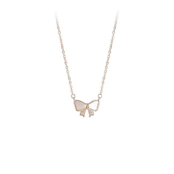 Korean-Style Electroplated Gold Short Necklace Bow Zircon Elegant Women's Clavicle Chain Pendant