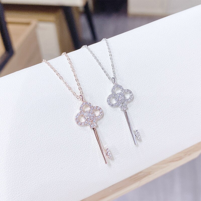 Necklace Korean Style Girl's Micro Inlaid Zircon Necklace Fashion Key Clavicle Chain Female Jewelry