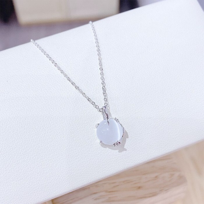 Korean Simple Opal round Beads Necklace Exquisite Micro-Inlaid Necklace Girl's Personality All-Match Clavicle Chain Necklace