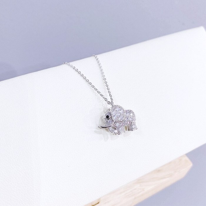 Small Elephant Diamond-Embedded Simple Necklace Cute Sweet Temperament Personality Animal Clavicle Chain Pendant Female Jewelry