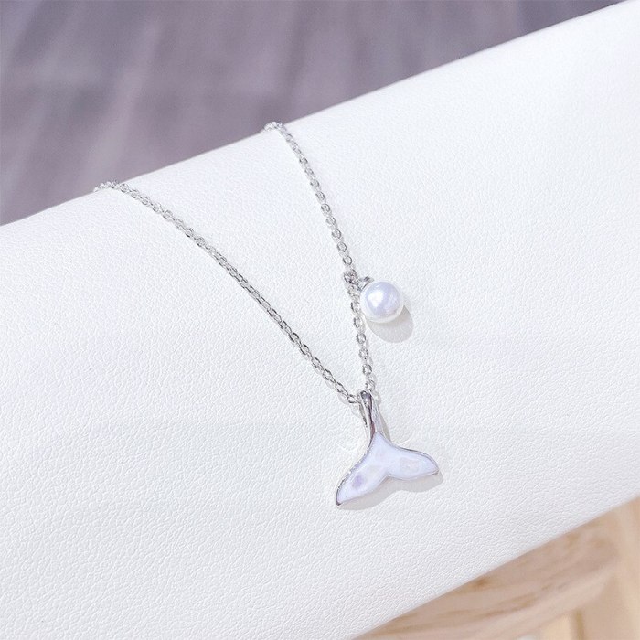 Korean Style Fashion Personalized Fishtail Pearl Necklace Clavicle Chain Pendant Qixi Necklace Female Jewelry