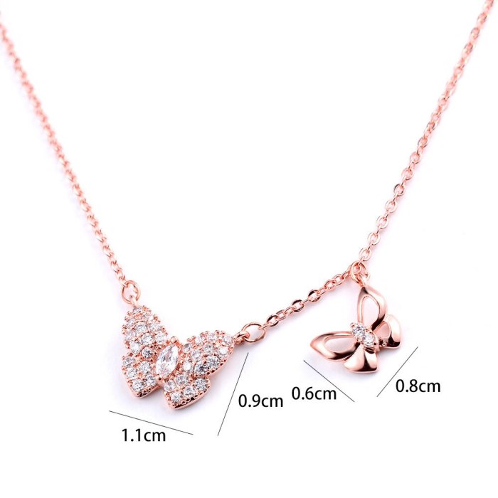 Butterfly Full Diamond Zircon Mori Style Girls' Clavicle Chain Necklace All-Match Necklace Wholesale