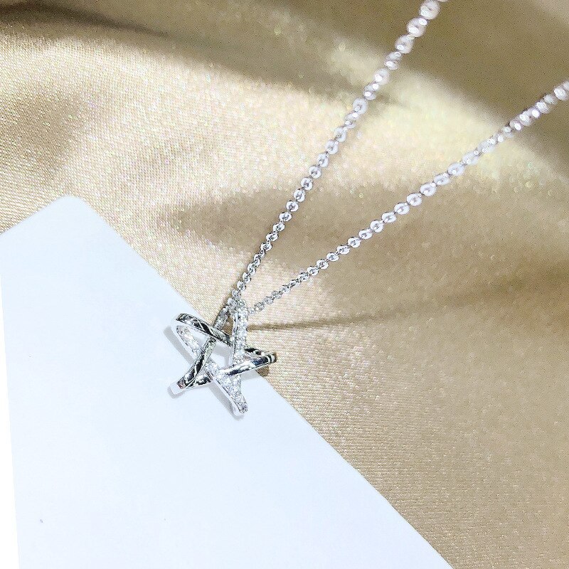 Korean Micro Diamond All-Match Necklace Rose Gold Plated Five-Pointed Star Pendant Fashion XINGX Girl Necklace Clavicle Chain