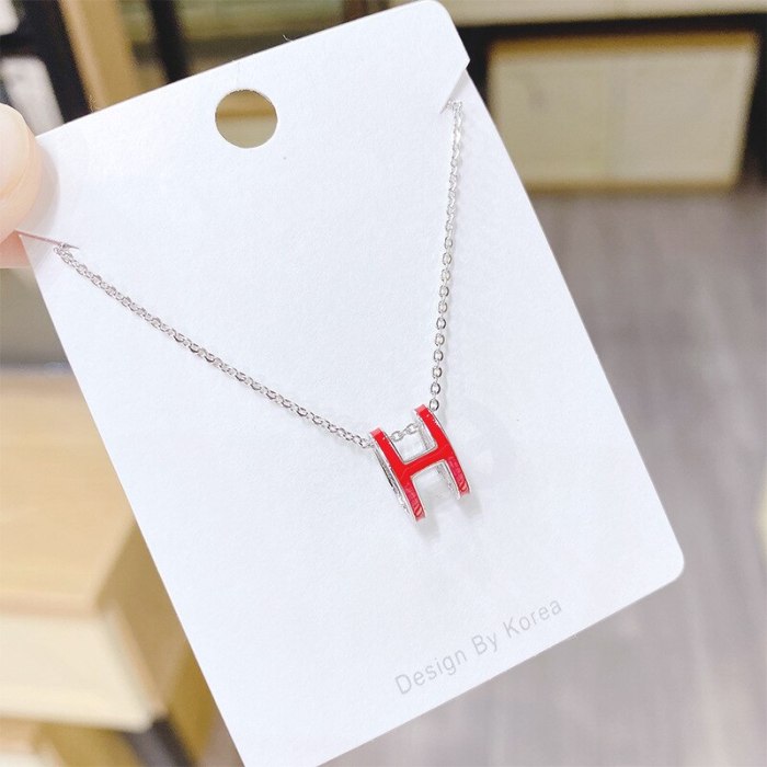 New H Letter Women's Necklace Colorful Pendant Versatile Short Clavicle Chain Korean Style Jewelry