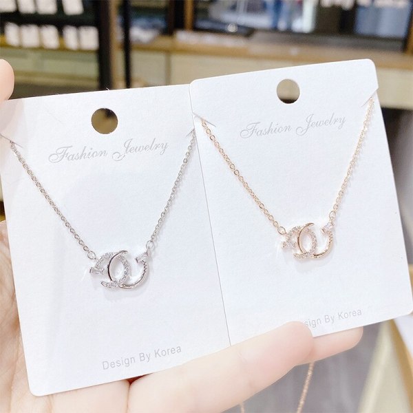 Women's Korean-Style High-Grade Double C Necklace Rose Gold Clavicle Chain Ins Elegant Necklace Necklace