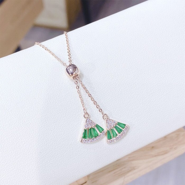 New Style Micro-Inlaid Zircon Fan-Shaped Small Skirt Necklace Korean Style Popular Clavicle Chain Adjustable Female Necklace
