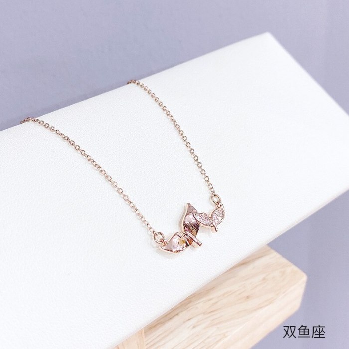 Twelve Constellation Necklace Pendant Environmental Protection Electroplating Real Gold Clavicle Chain European Female Jewelry