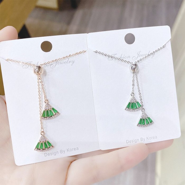 New Style Micro-Inlaid Zircon Fan-Shaped Small Skirt Necklace Korean Style Popular Clavicle Chain Adjustable Female Necklace