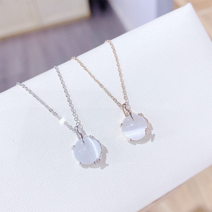 Korean Simple Opal round Beads Necklace Exquisite Micro-Inlaid Necklace Girl's Personality All-Match Clavicle Chain Necklace