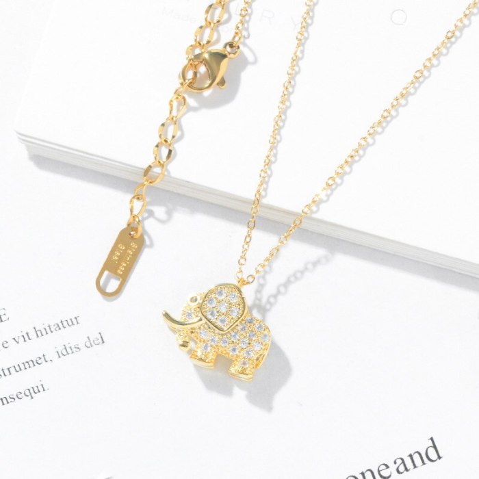 Small Elephant Diamond-Embedded Simple Necklace Cute Sweet Temperament Personality Animal Clavicle Chain Pendant Female Jewelry