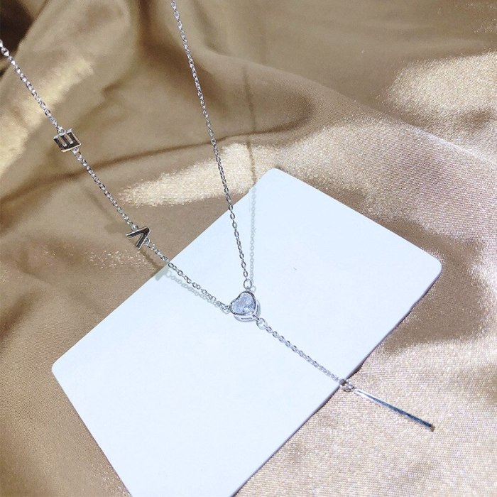 Love Letter Rose Gold Plated Necklace Korean Style New Clavicle Chain Pendant Love Micro Inlaid Zircon Girl Necklace Wholesale