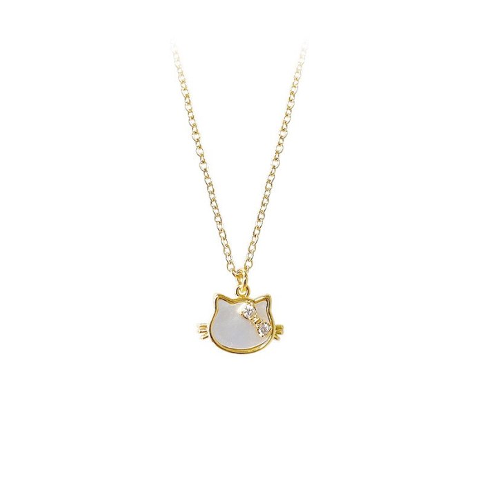 Korean Shell KT Cat Necklace Women's Full Diamond Clavicle Chain Electroplated Real Gold Pendant Clavicle Chain Jewelry