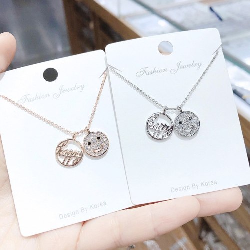 Korean Style Pendant Letter Smiley Face Happy Necklace Female Clavicle Chain Simple Student Fashion All-Matching Clothes Jewelry
