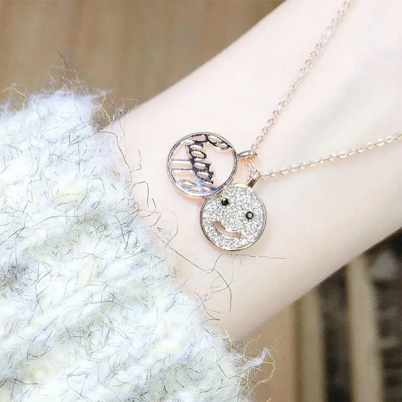 Korean Style Pendant Letter Smiley Face Happy Necklace Female Clavicle Chain Simple Student Fashion All-Matching Clothes Jewelry