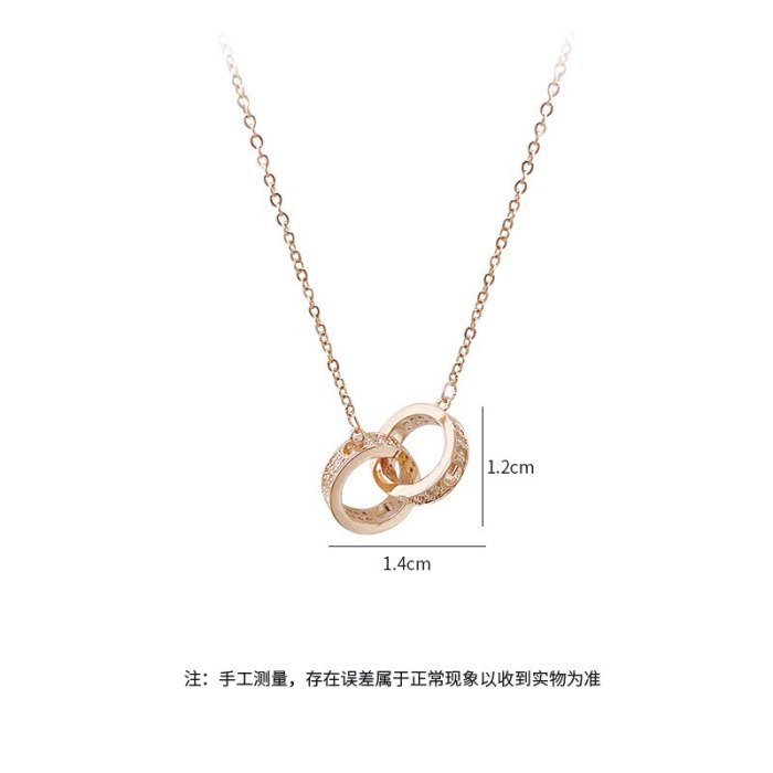 New Necklace Women's Fashion Korean Style Rose Gold Ring Buckle Necklace Double Ring Diamond Short Clavicle Chain Women