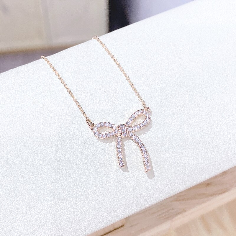 Bow Necklace Korean Fashion Women's Exquisite Clavicle Chain Short Pendant Wholesale
