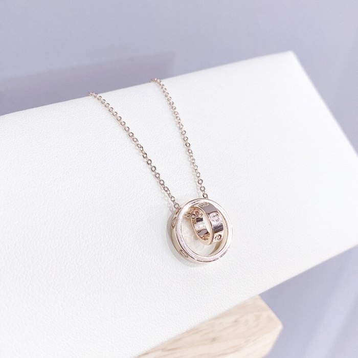 Fashionable Elegant Double round Ring Girls' Necklace Ornament Korean New Clavicle Chain Necklace