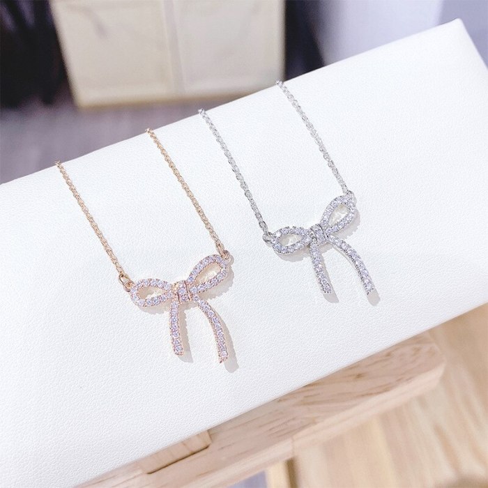 Bow Necklace Korean Fashion Women's Exquisite Clavicle Chain Short Pendant Wholesale