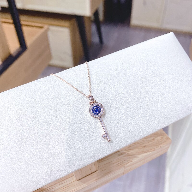 Devil's Eye Key Girls' Necklace Japanese and Korean New Fashion Diamond-Embedded Zircon Clavicle Chain Necklace Wholesale