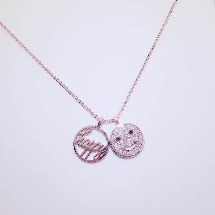 Korean Style Pendant Letter Smiley Face Happy Necklace Female Clavicle Chain Simple Student Fashion All-Matching Clothes Jewelry