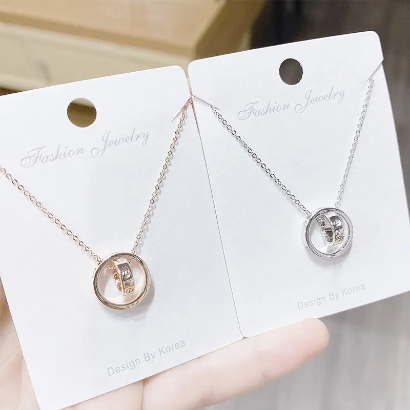 Fashionable Elegant Double round Ring Girls' Necklace Ornament Korean New Clavicle Chain Necklace