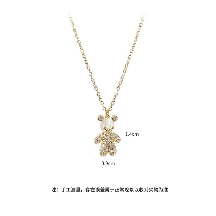 Korean-Style Exquisite Diamond Bear Necklace Cute Temperament Opal Short Clavicle Chain Pendant Temperament Fairy Ins Necklace