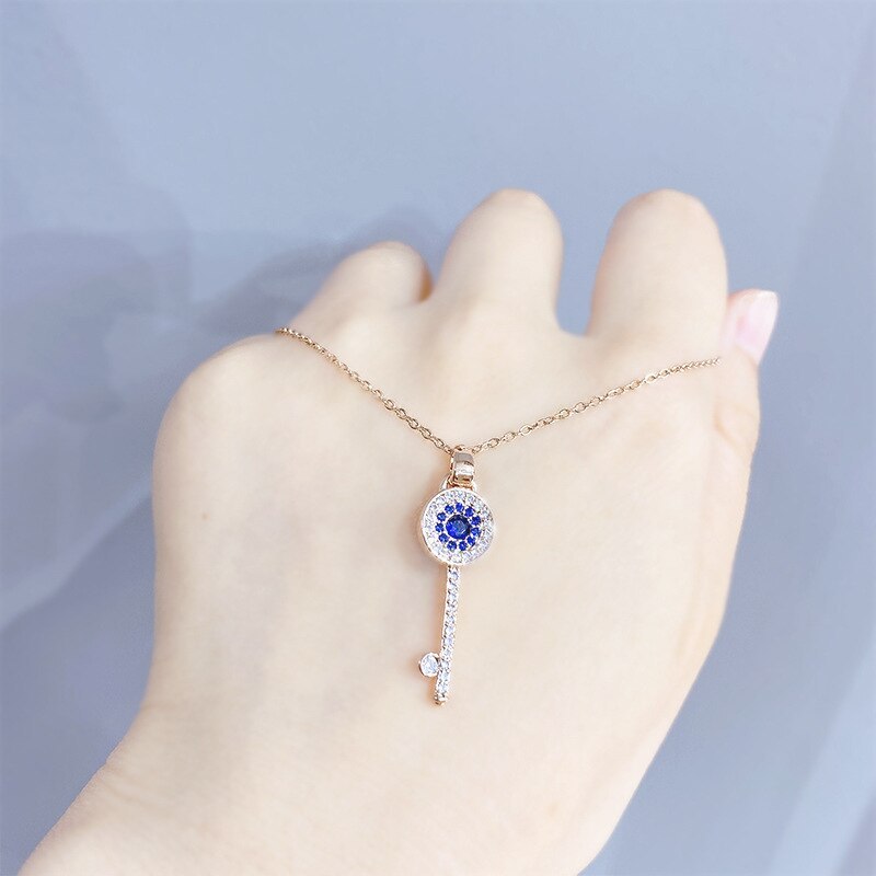 Devil's Eye Key Girls' Necklace Japanese and Korean New Fashion Diamond-Embedded Zircon Clavicle Chain Necklace Wholesale