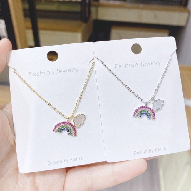 Rainbow Necklace Women's Seven-Color Micro-Inlaid 3A Zircon Clavicle Chain Pendant Electroplated Real Gold Shell Necklace