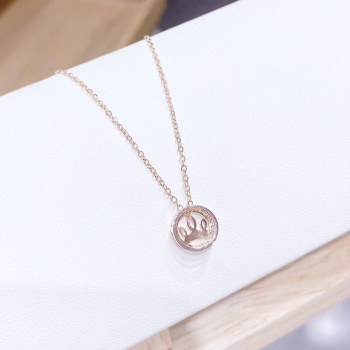 Korean Style Necklace Women's Fashion Rose Gold Ring Buckle Necklace Zircon Short Clavicle Chain Necklace