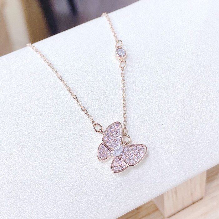 New Butterfly Necklace Women's European and American Fashion Micro Inlaid Zircon Clavicle Chain Pendant Ornament