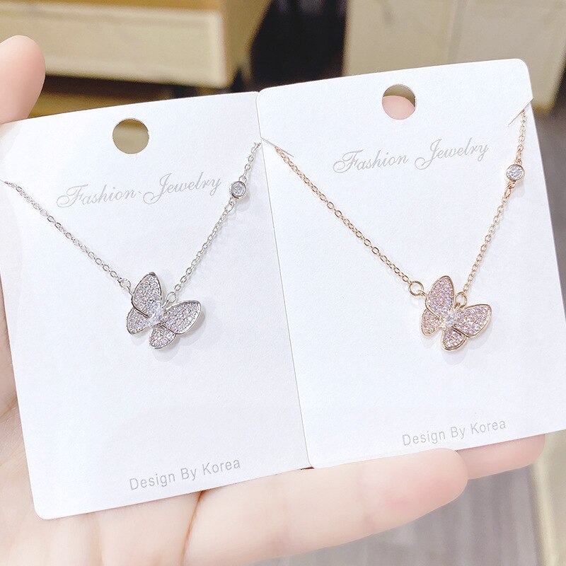 New Butterfly Necklace Women's European and American Fashion Micro Inlaid Zircon Clavicle Chain Pendant Ornament