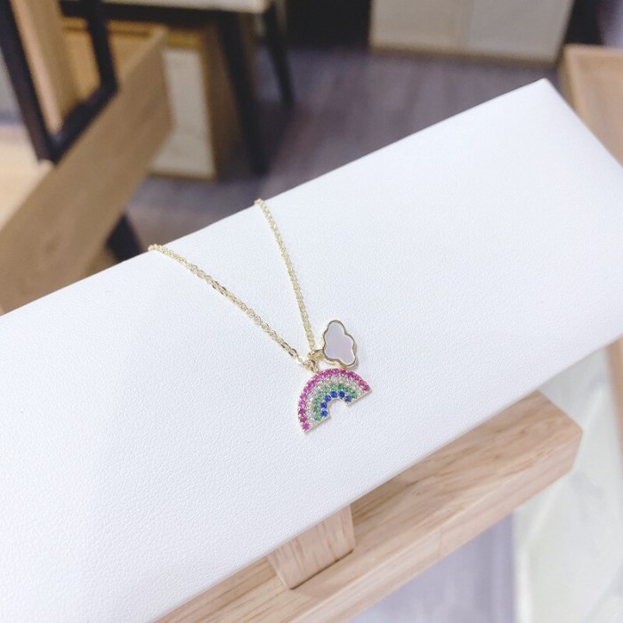 Rainbow Necklace Women's Seven-Color Micro-Inlaid 3A Zircon Clavicle Chain Pendant Electroplated Real Gold Shell Necklace