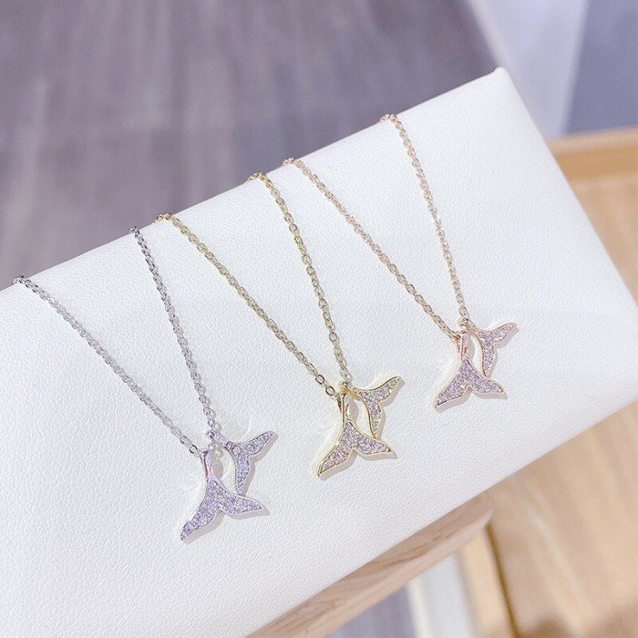 New Fishtail Dolphin Necklace for Women Ins Simple Elegant Light Luxury Diamond-Embedded Short Clavicle Chain Pendant