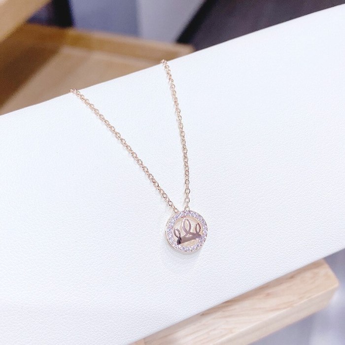 Korean Style Necklace Women's Fashion Rose Gold Ring Buckle Necklace Zircon Short Clavicle Chain Necklace