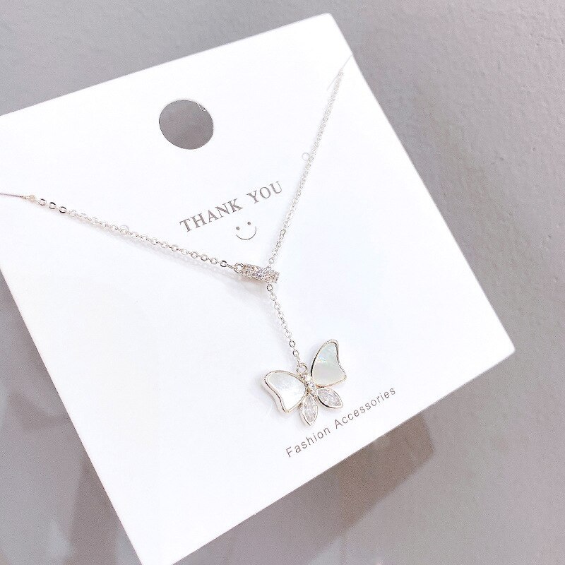 New Fritillary Clavicle Chain Necklace Korean Zircon Bow Long Sweater Chain Personalized Fashion Super Fairy Necklace for Women