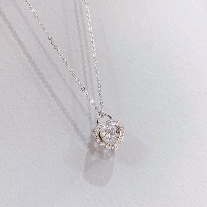 Korean-Style Diamond Smart Necklace Micro-Inlaid Diamond Peach Heart Necklace Elegant Simple Heart-Shaped Clavicle Chain Pendant