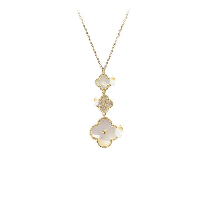 Hot Fashion White Shell Clover Necklace Women's Fashion Simple Ins Elegant Clavicle Chain Pendant Jewelry