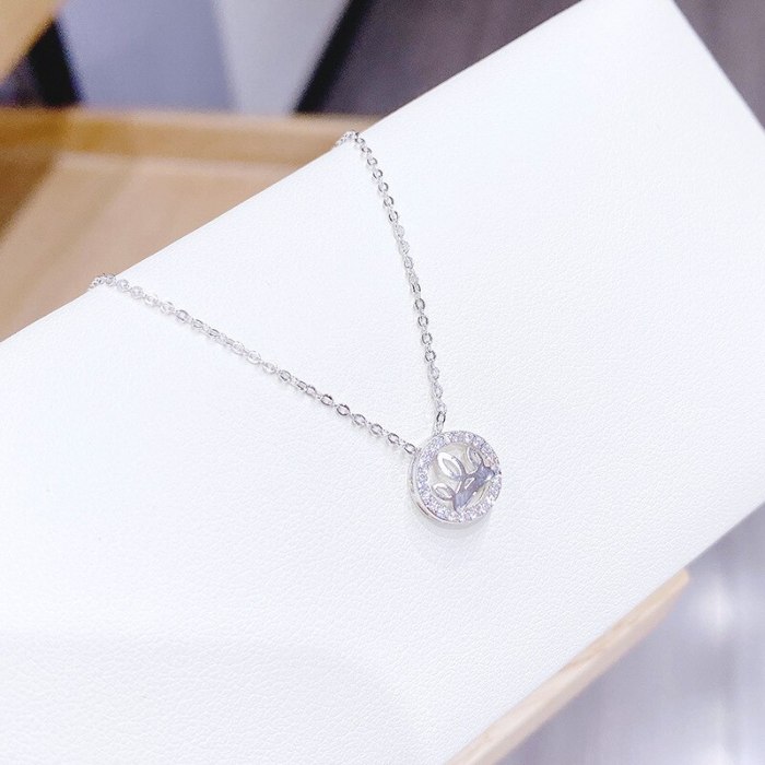Korean Style Necklace Women's Fashion Rose Gold Ring Buckle Necklace Zircon Short Clavicle Chain Necklace