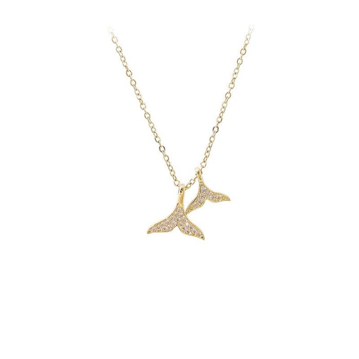 New Fishtail Dolphin Necklace for Women Ins Simple Elegant Light Luxury Diamond-Embedded Short Clavicle Chain Pendant