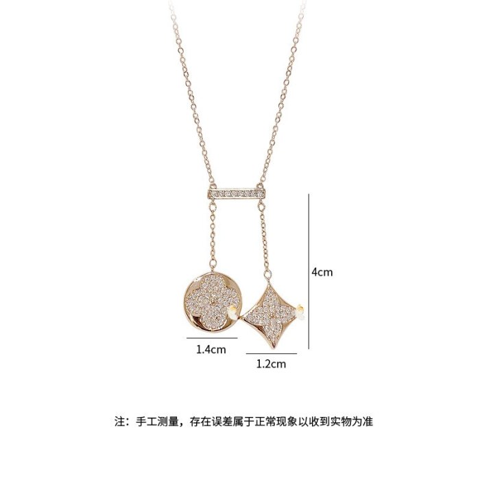 Clover Necklace Female French Geometric Diamond Square White Shell Clavicle Chain Jewelry Wholesale