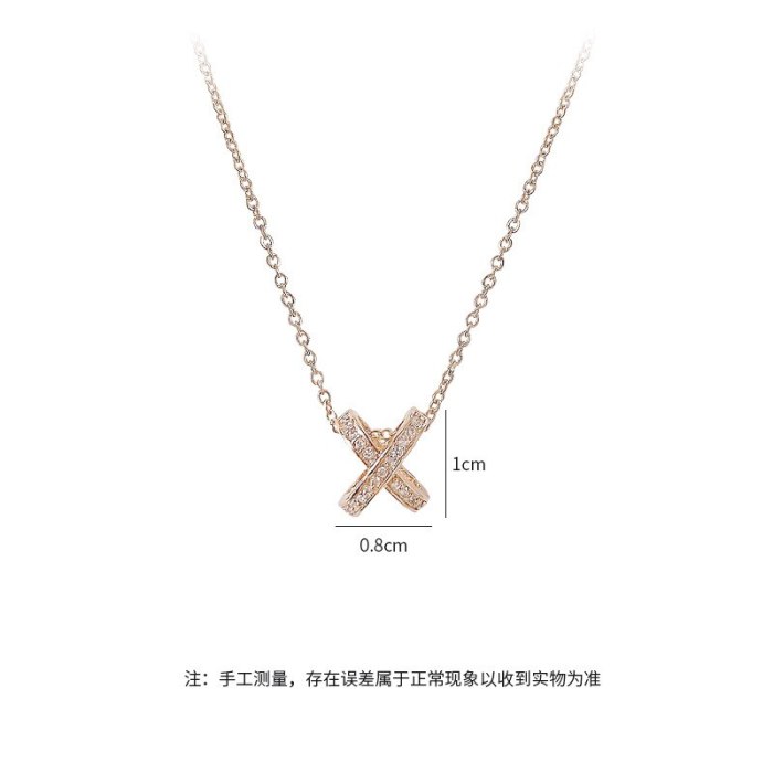 Korean Fashion Necklace Women's Simple Jewelry Hollow Letter X Zircon Clavicle Chain Pendant Women's Necklace Ornament